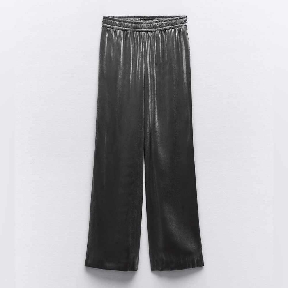 Zara Silver Foil Pants Women’s Size L NWT